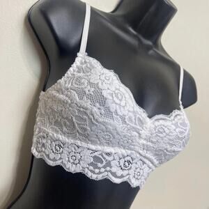 Youmita Lace Bralette Crop Top Wireless Bra Lingerie Sexy V Neck White SMALL